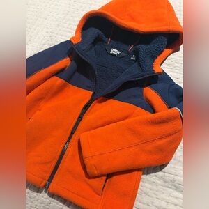 Boys Fleece Lands’ End Blue & Orange Size Small Hood Zip Up Jacket